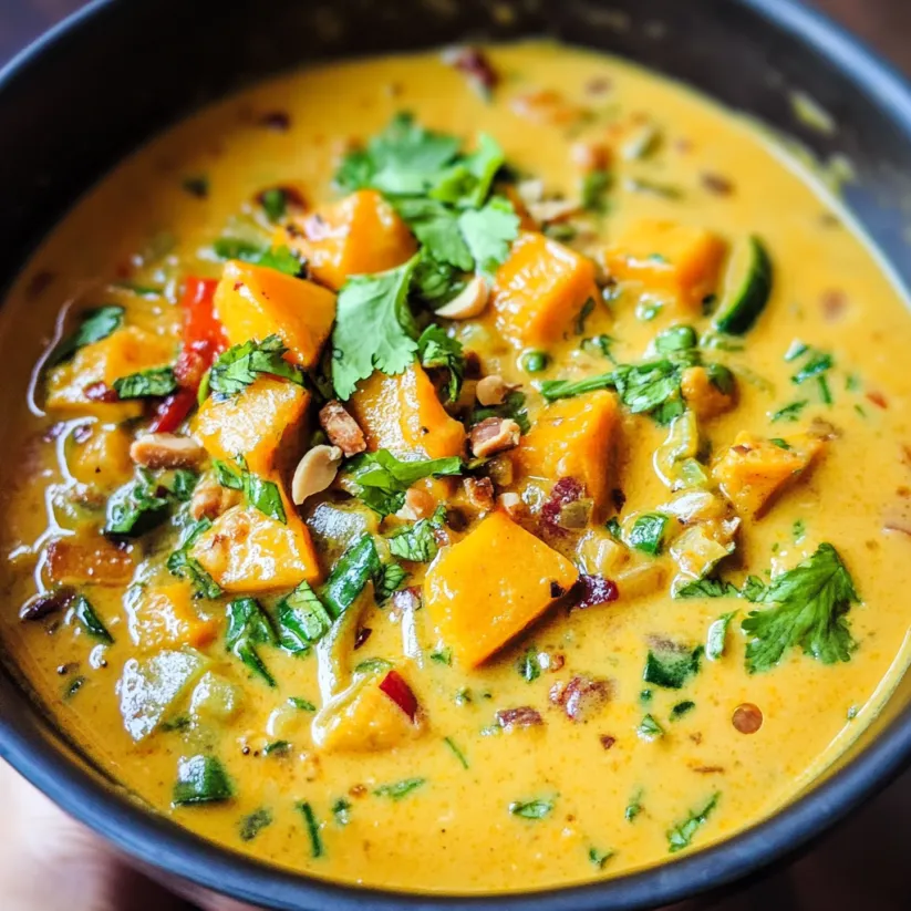 A bowl of soup with a spoon in it.