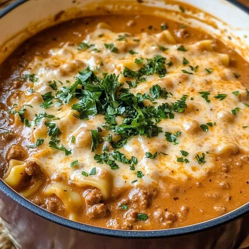 A bowl of soup with noodles and cheese.