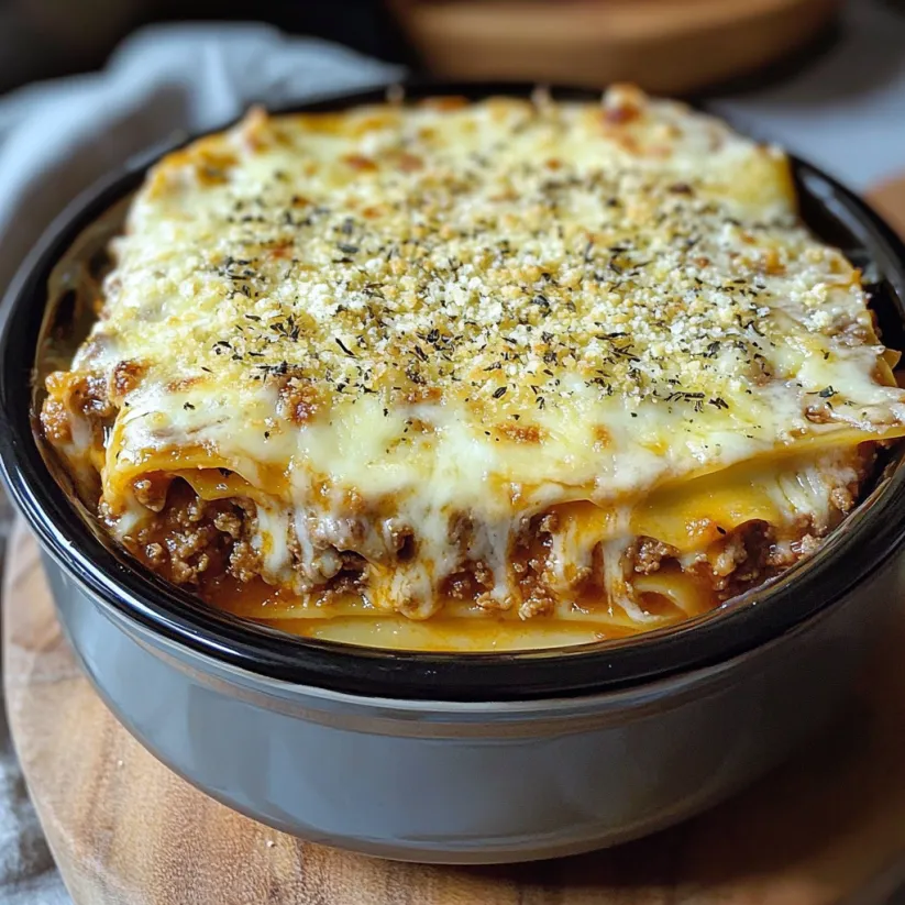 A close up of a crockpot lasagna.