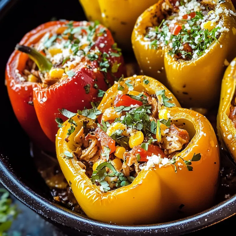 A bowl of Mexican chicken stuffed peppers.