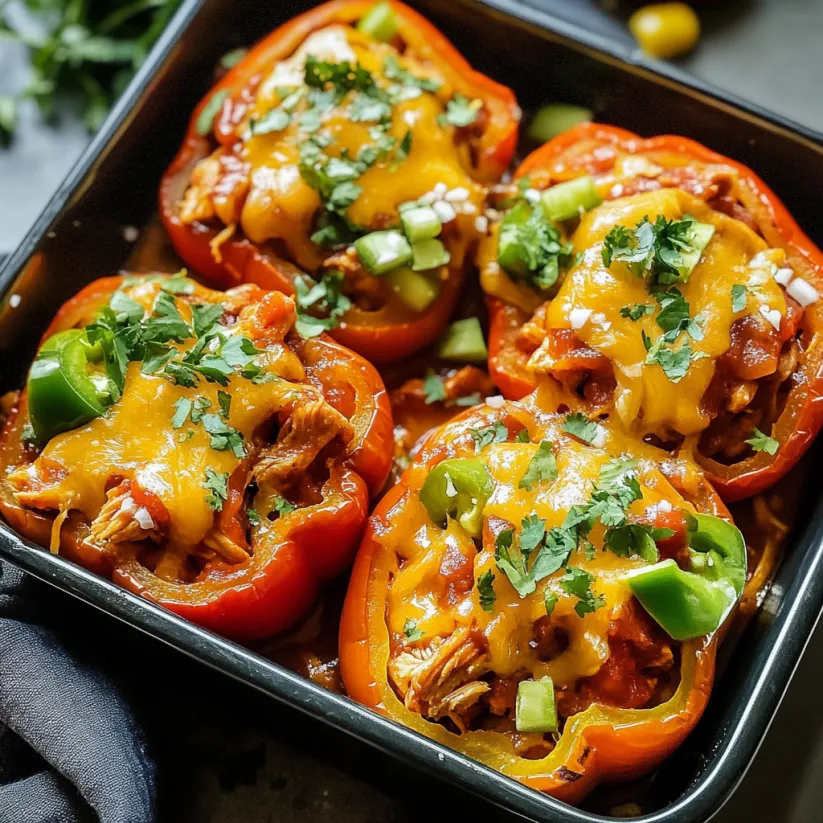 A pan of Mexican chicken stuffed peppers.