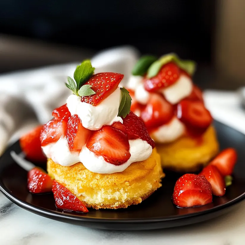 A plate of strawberry shortcake with whipped cream.