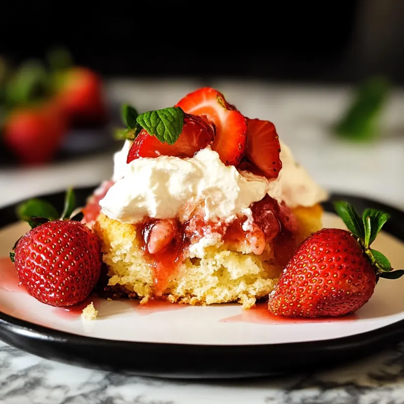 A slice of homemade strawberry shortcake.