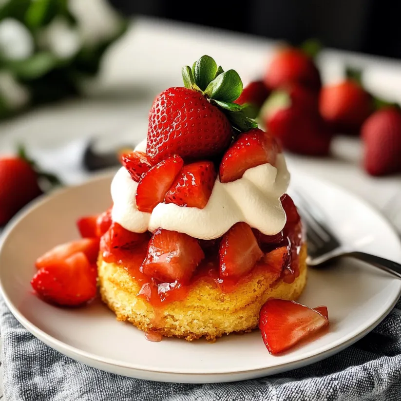 A slice of homemade strawberry shortcake.
