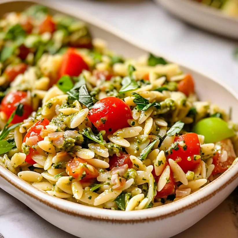 A bowl of pasta salad with chickpeas.