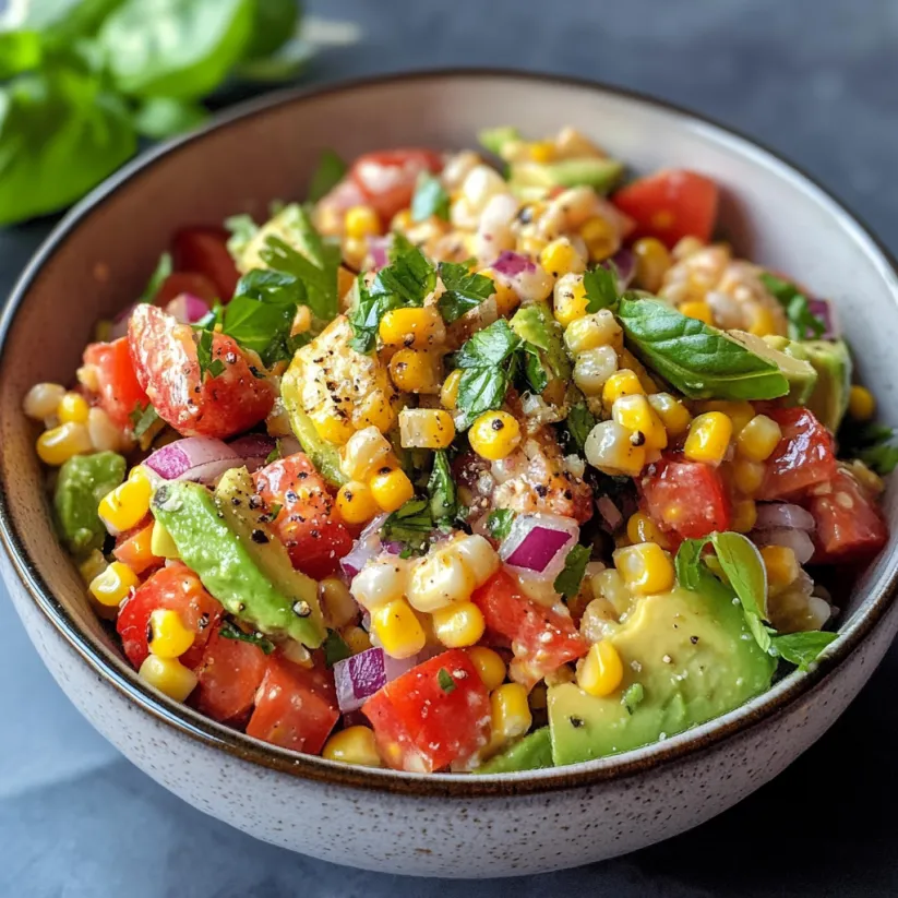 A bowl of avocado corn salad.