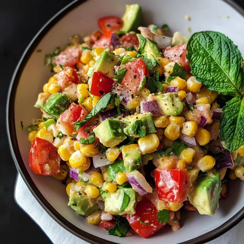 A bowl of avocado corn salad.