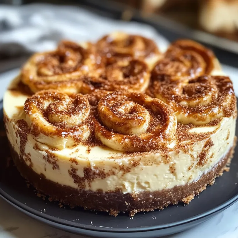 A slice of cinnamon roll cheesecake.