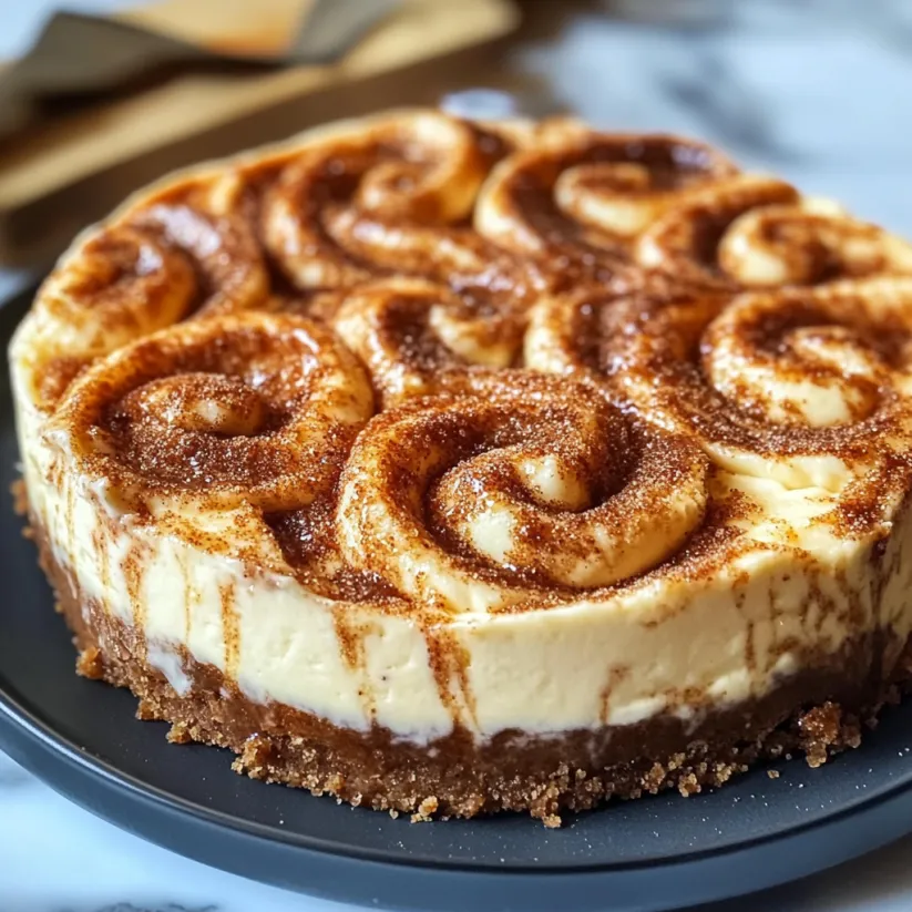 A slice of cinnamon roll cheesecake.