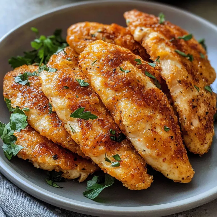 A plate of oven baked chicken tenders.