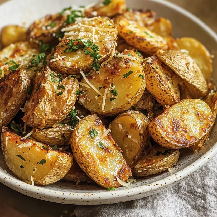 A bowl of air fryer parmesan potatoes.