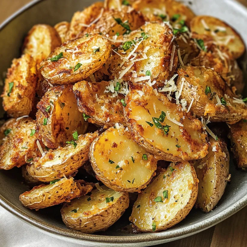 A bowl of air fryer parmesan potatoes.