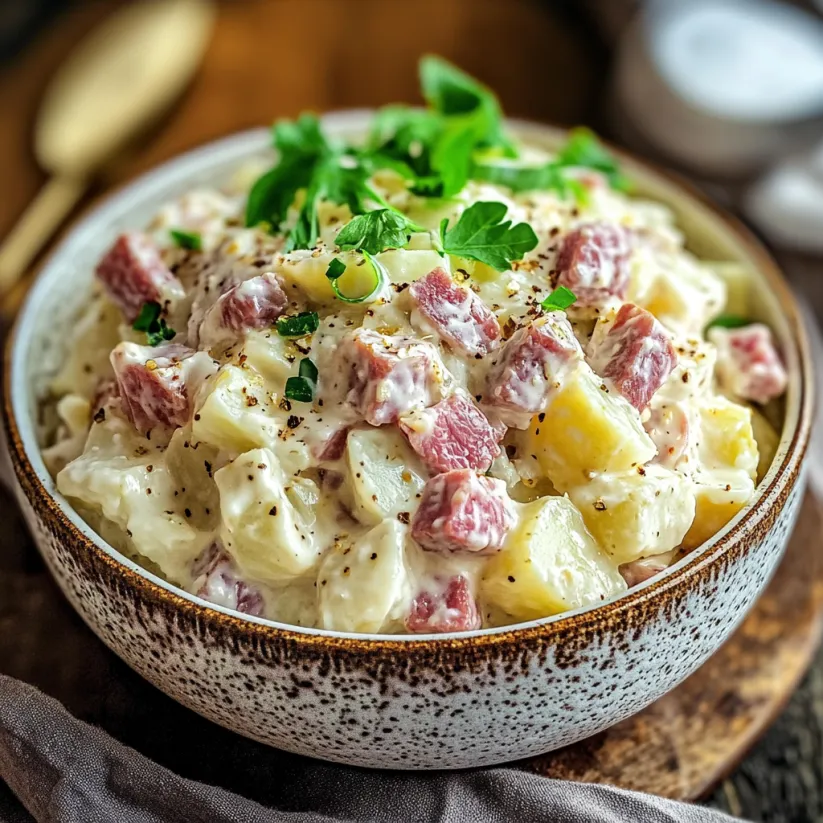 A bowl of corned beef potato salad.
