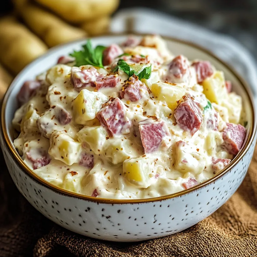 A bowl of corned beef potato salad.