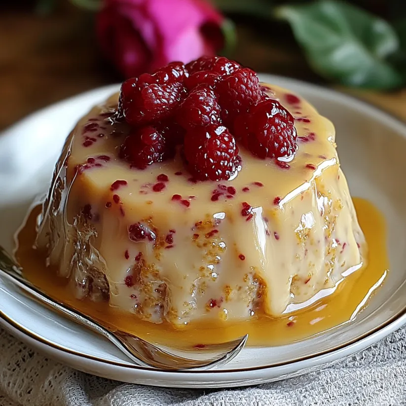 A slice of English Spring Pudding with a spoon.