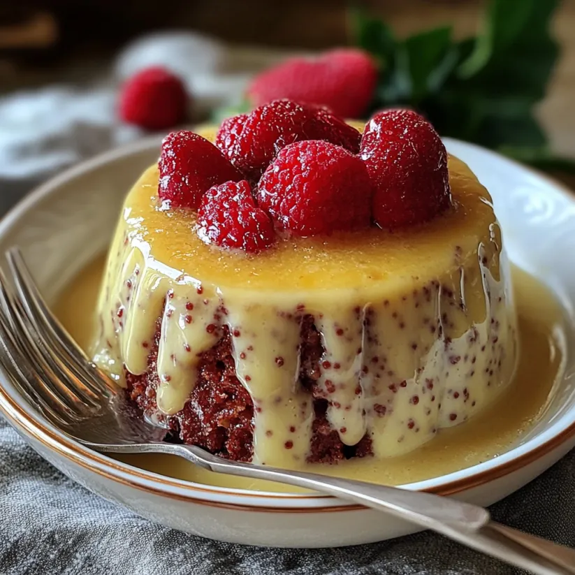 A slice of English Spring Pudding with strawberries on top.