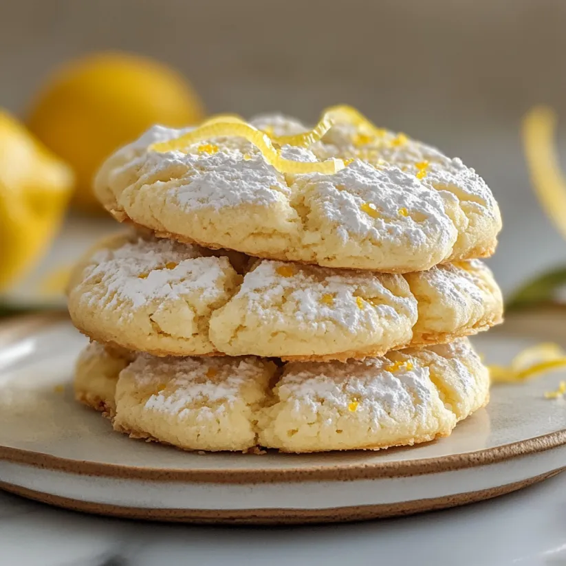 Three stacked lemon cookies with white icing.