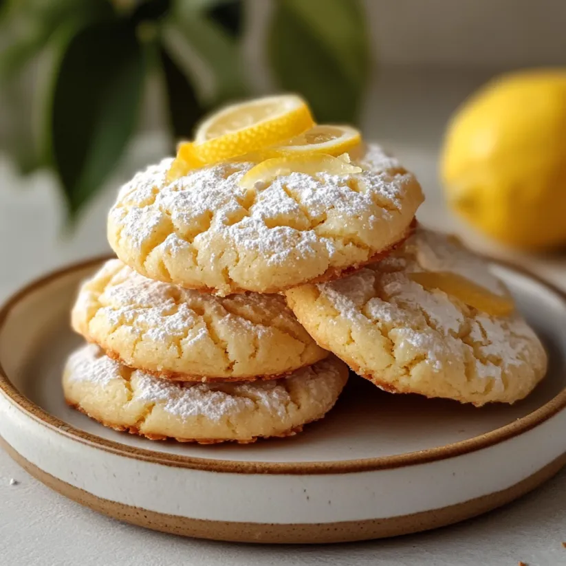 A plate of cookies with lemon and white powder on top.