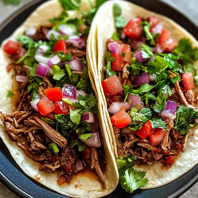 Two Chipotle Barbacoa tacos with tomatoes and onions.