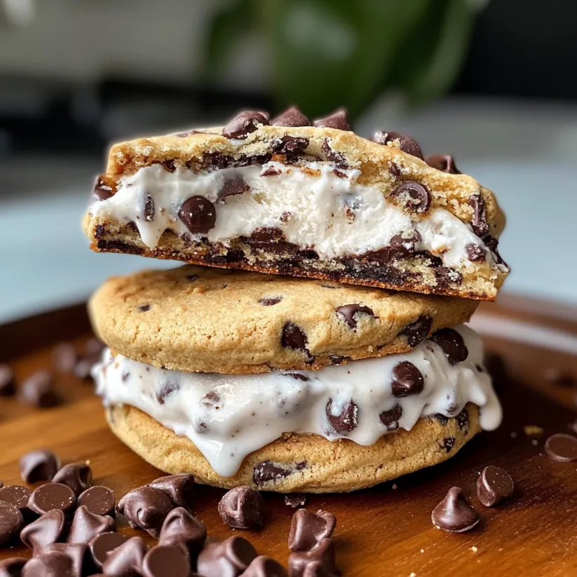 Two cookies with ice cream in between.