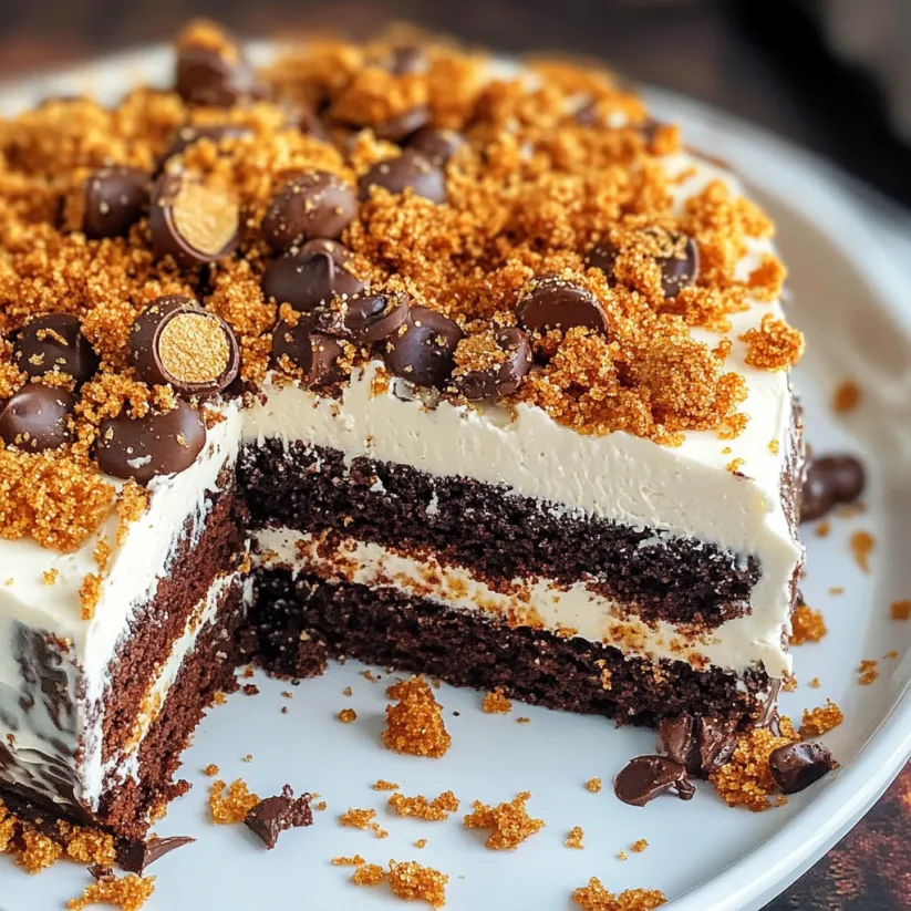 A slice of a Butterfinger cake.