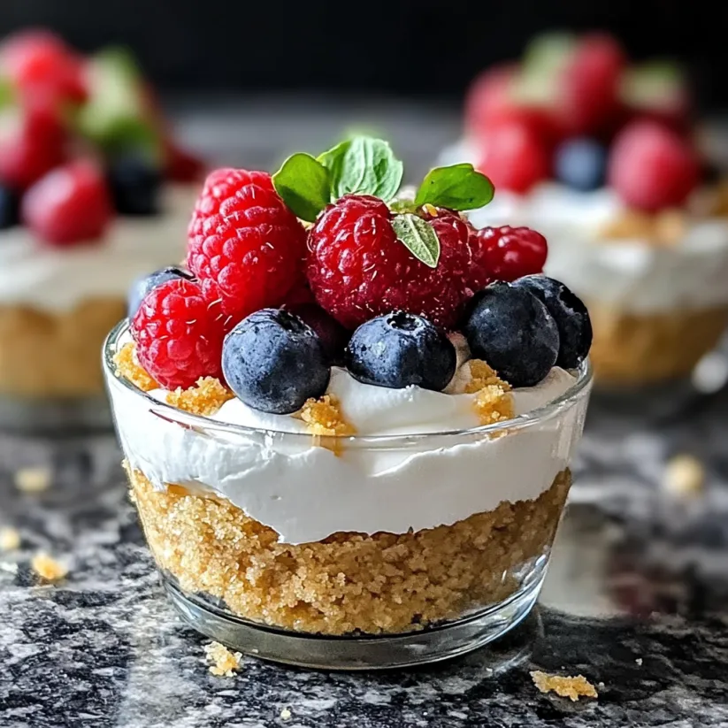 A glass of cheesecake with berries on top.