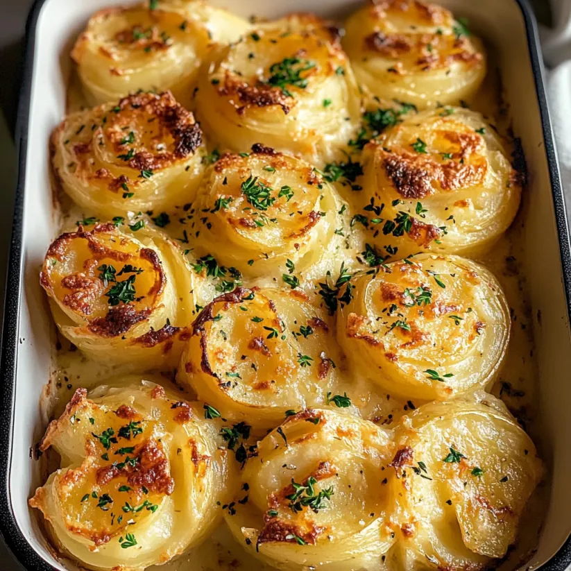 A dish of Duchess potatoes with herbs and spices.