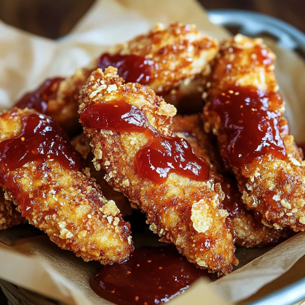 A bowl of breaded chicken with ketchup.