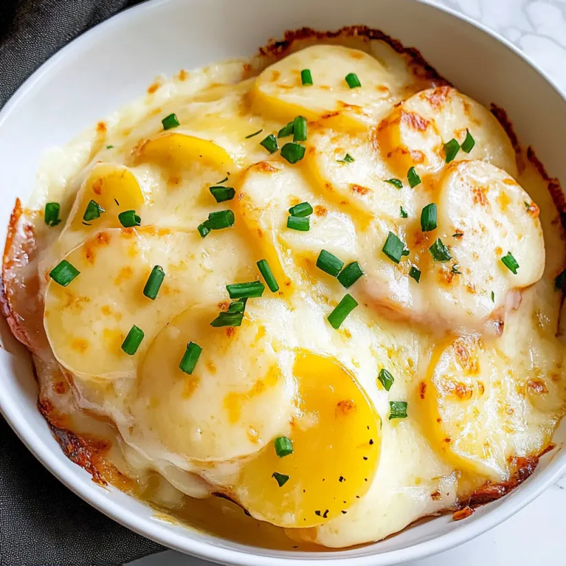 A white bowl filled with a cheesy dish.