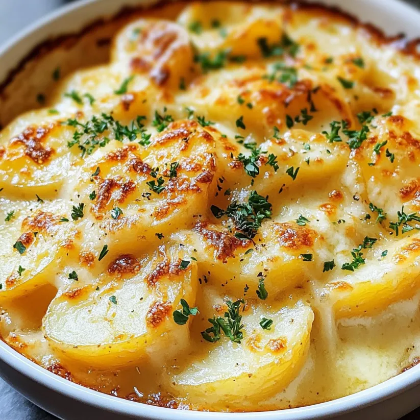 A dish of potatoes au gratin.