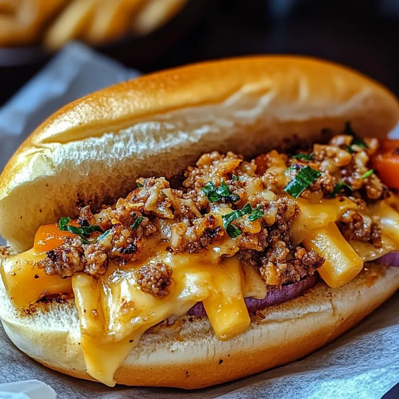 A delicious chopped cheese sandwich.
