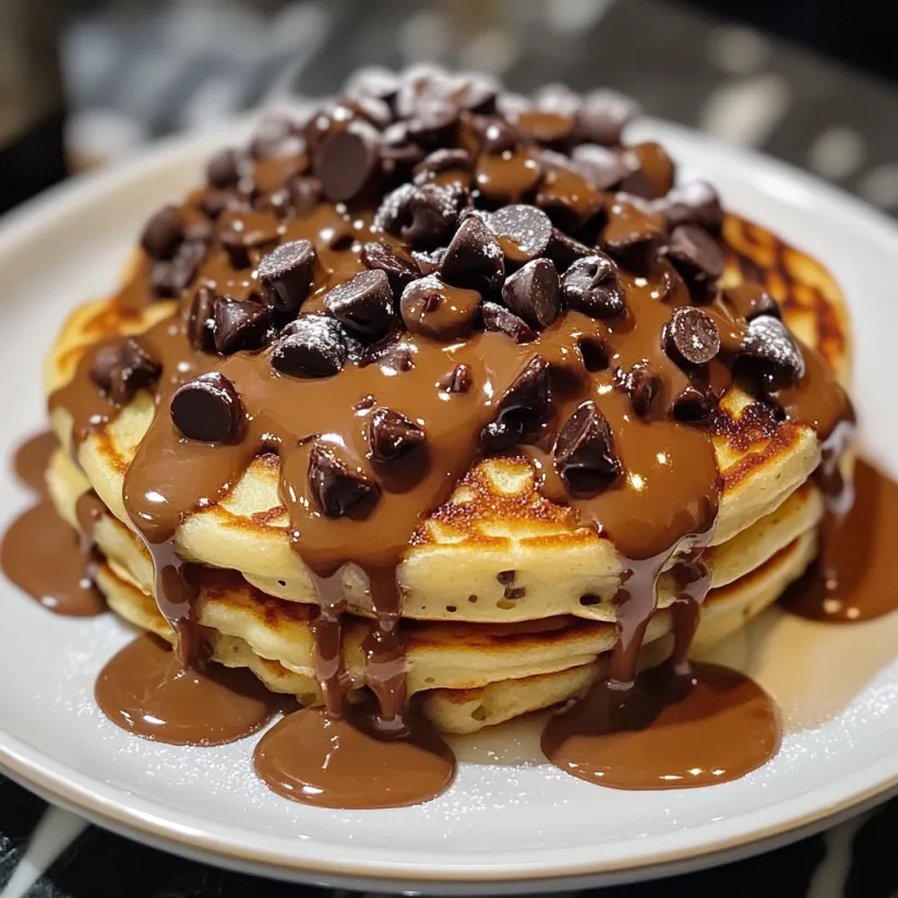 Chocolate chip pancakes on a plate.