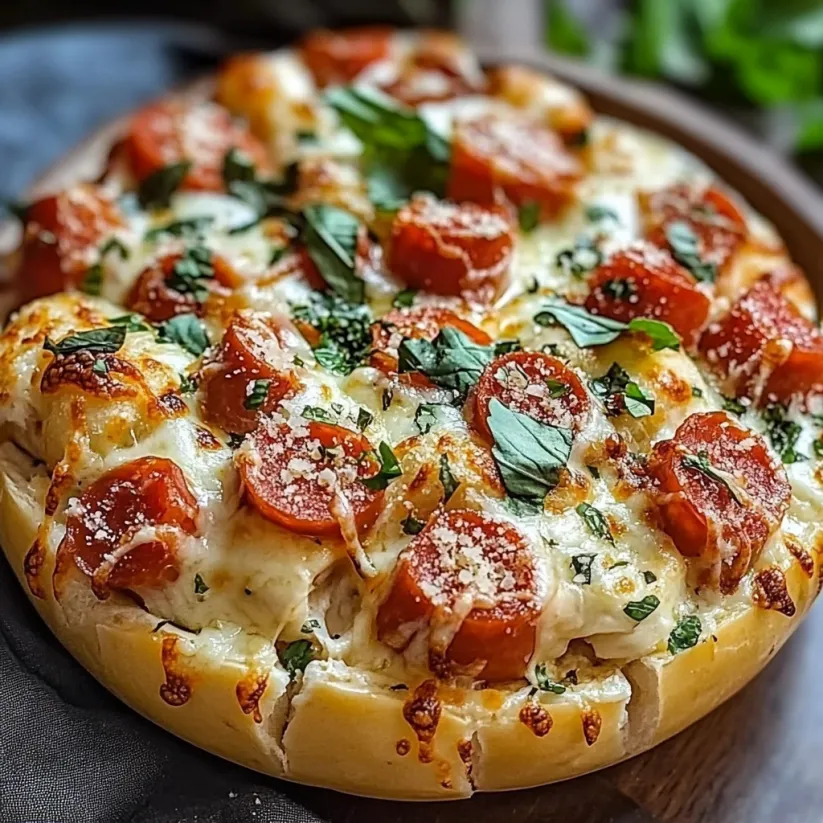 A pizza with cheese and tomatoes.