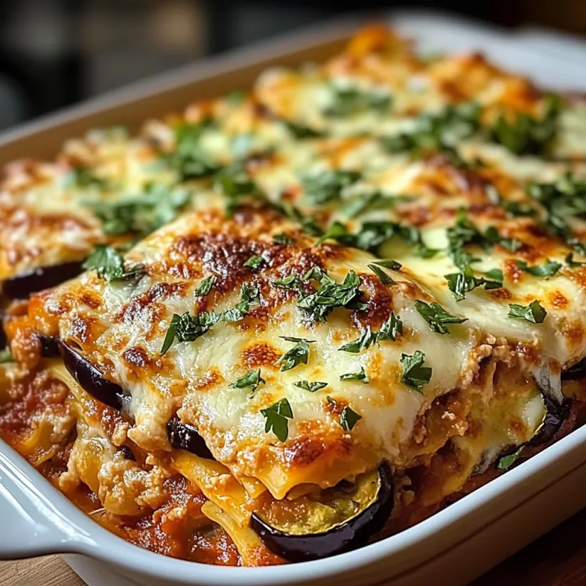 A dish of lasagna with vegetables and cheese.