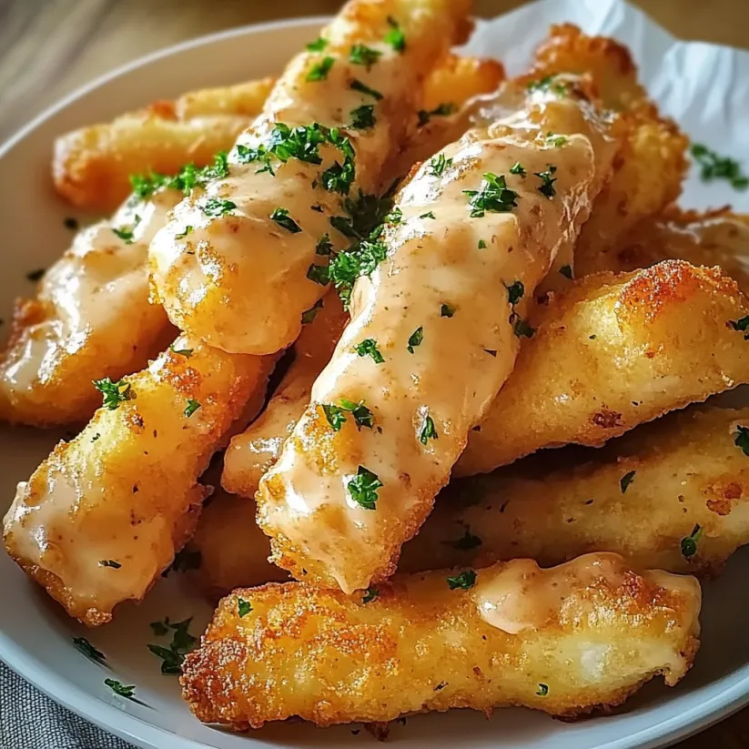 A plate of fried food with a dipping sauce.
