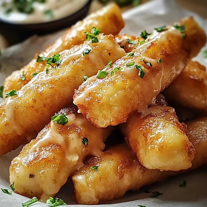 A plate of fried food with a dipping sauce.