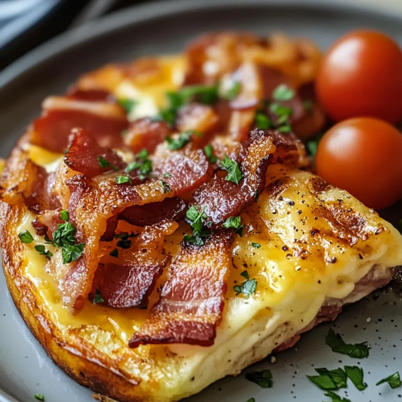A slice of bacon and tomato on a plate.