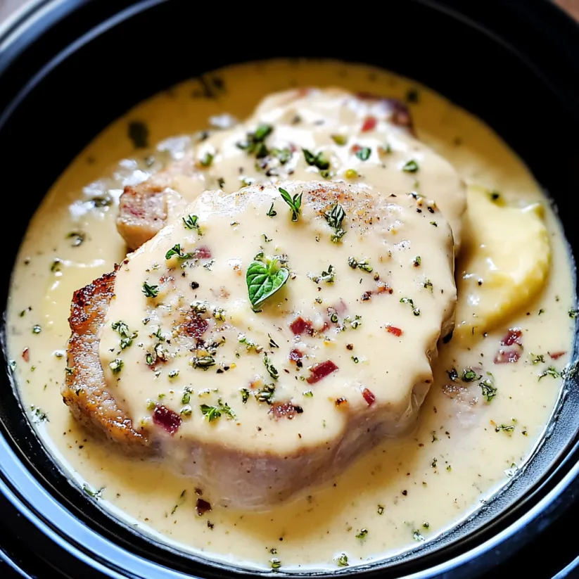 Slow cooker creamy ranch pork chops.