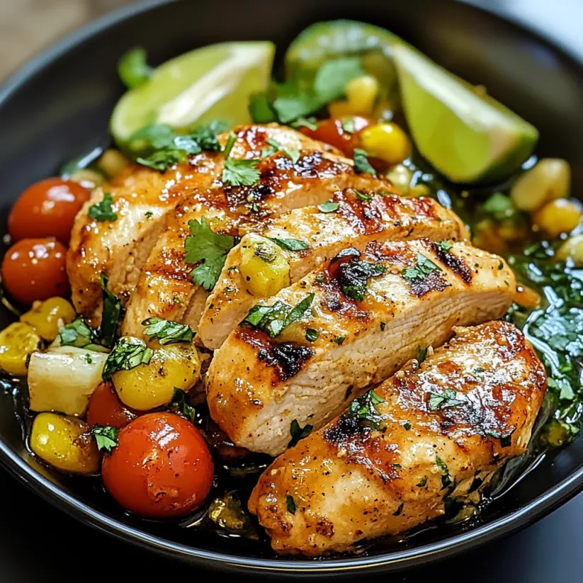 A bowl of grilled salsa verde pepper jack chicken.