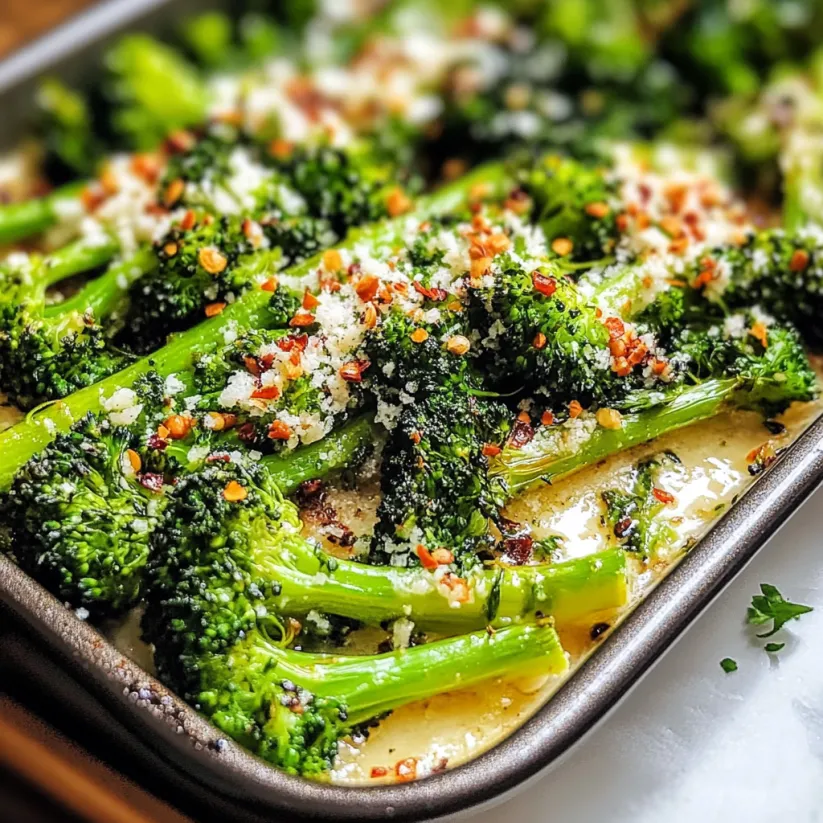 A pan of roasted broccoli.