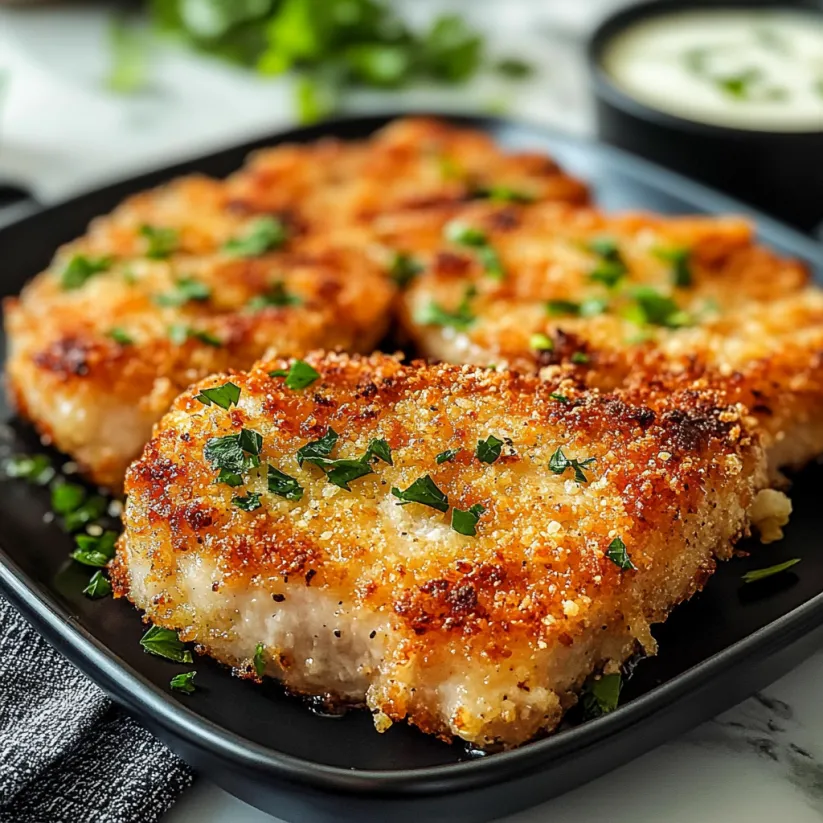 A plate of Parmesan-Crusted Pork Chops.