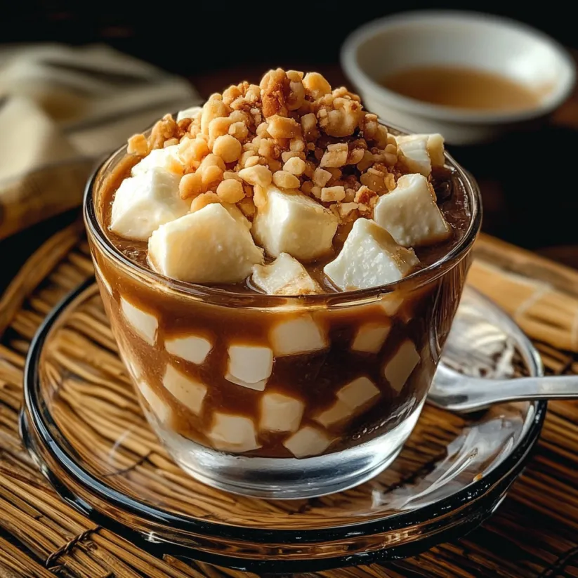 A cup of Taho Delight with nuts on top.