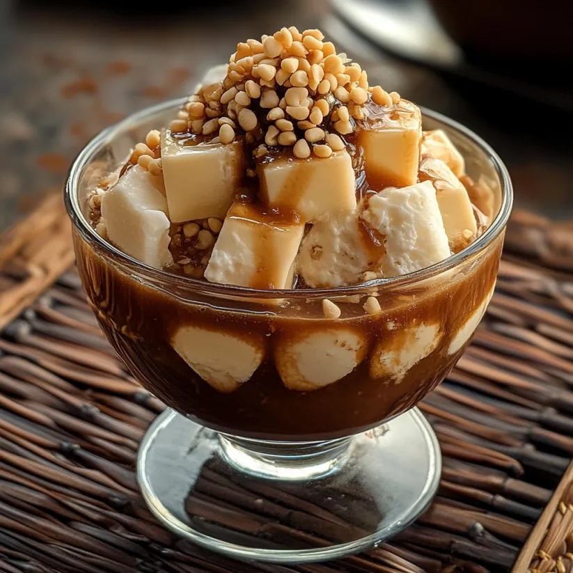 A glass of Taho Delight with nuts on top.
