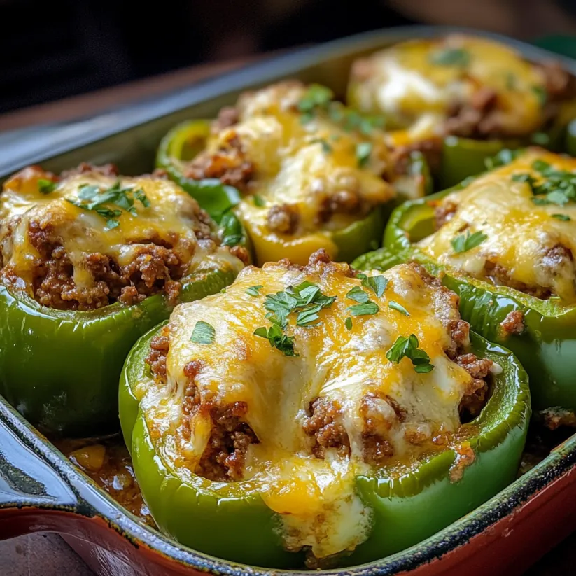 A dish of stuffed bell peppers.