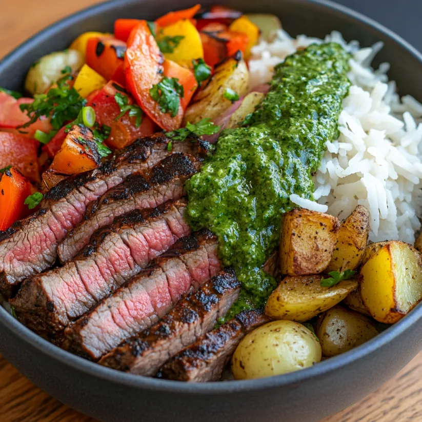 A bowl of food with meat and vegetables.