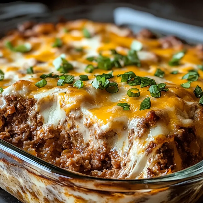 A casserole with meat and cheese.