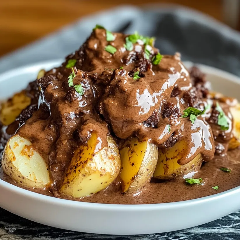 A bowl of food with the words "How to Make Mississippi Mud Potatoes: A Step-by-Step Guide" written on it.