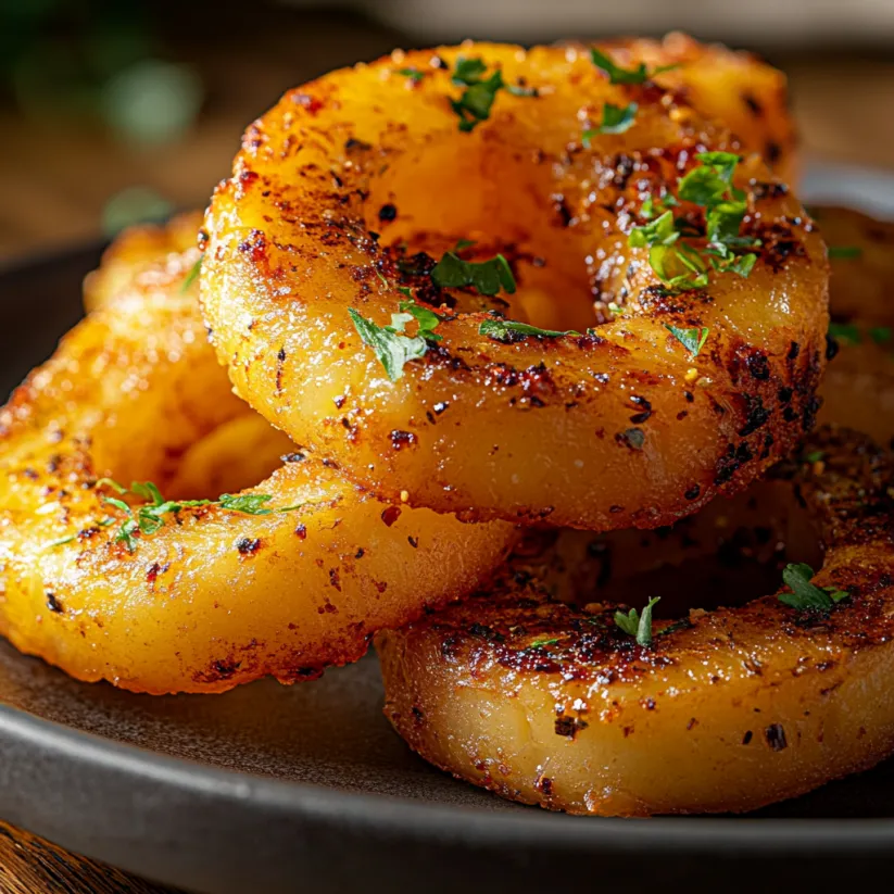 A plate of fried pineapple rings.