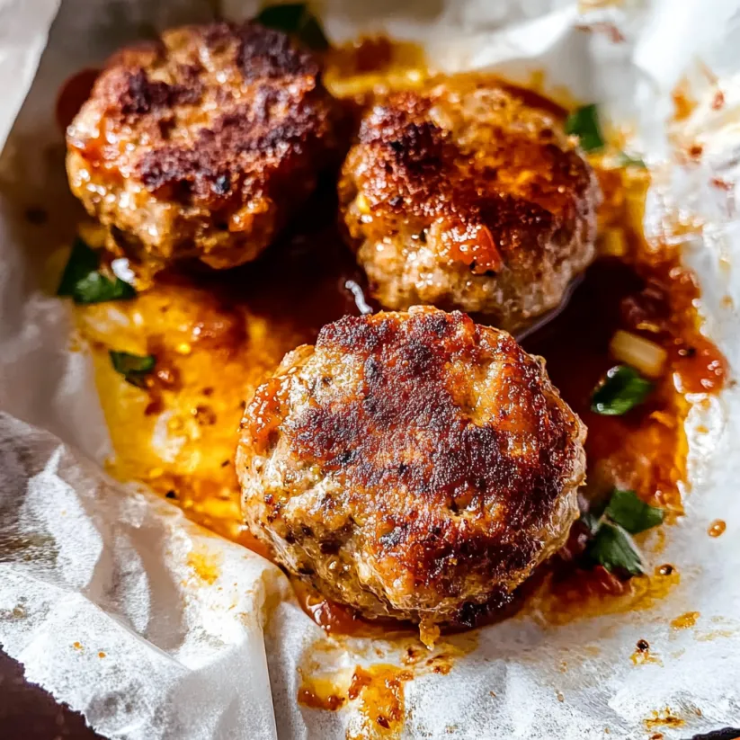 A plate of meatballs with sauce.