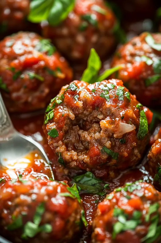 A plate of meatballs with sauce.